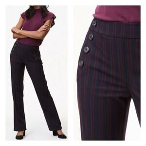 LOFT Julie Trouser Pants Sailor Stripe Navy Blue Size 10 Career Professional